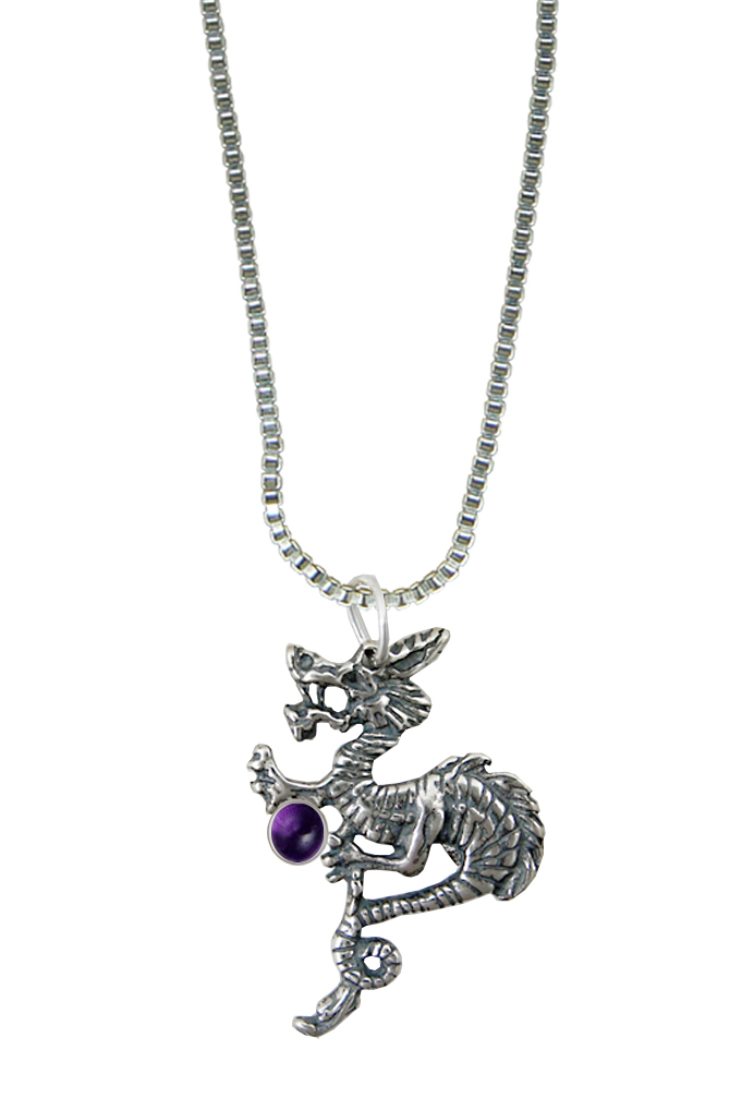Sterling Silver Petite Dragon Pendant With Amethyst